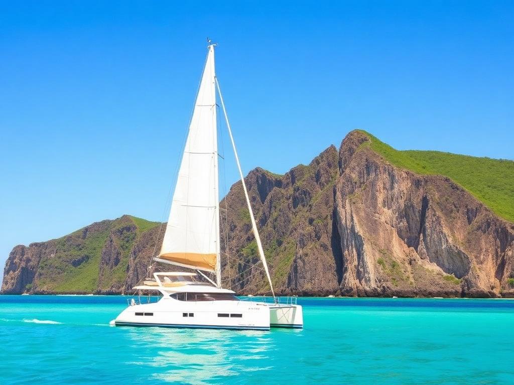 Catamarã da PH Turismo no litoral sul